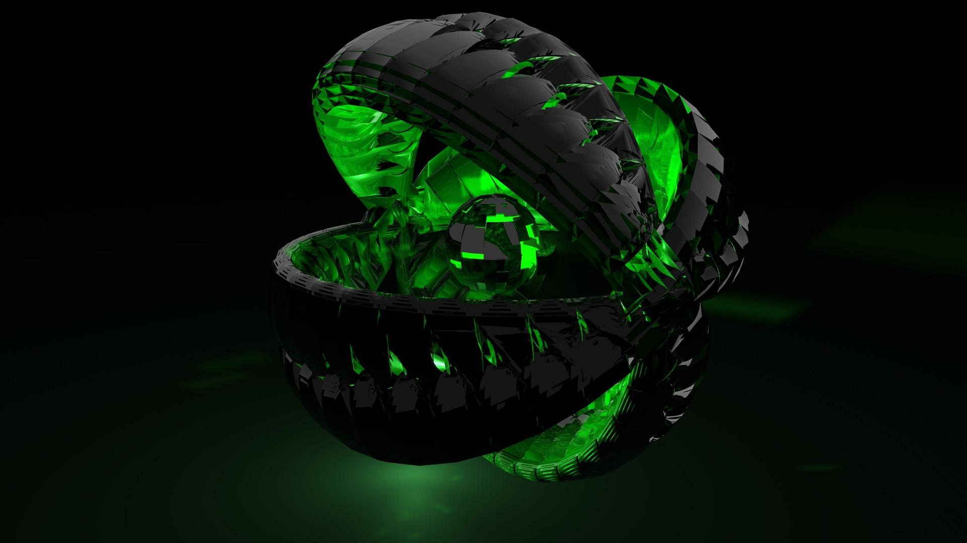 black with green sphere 3d wallpaper
