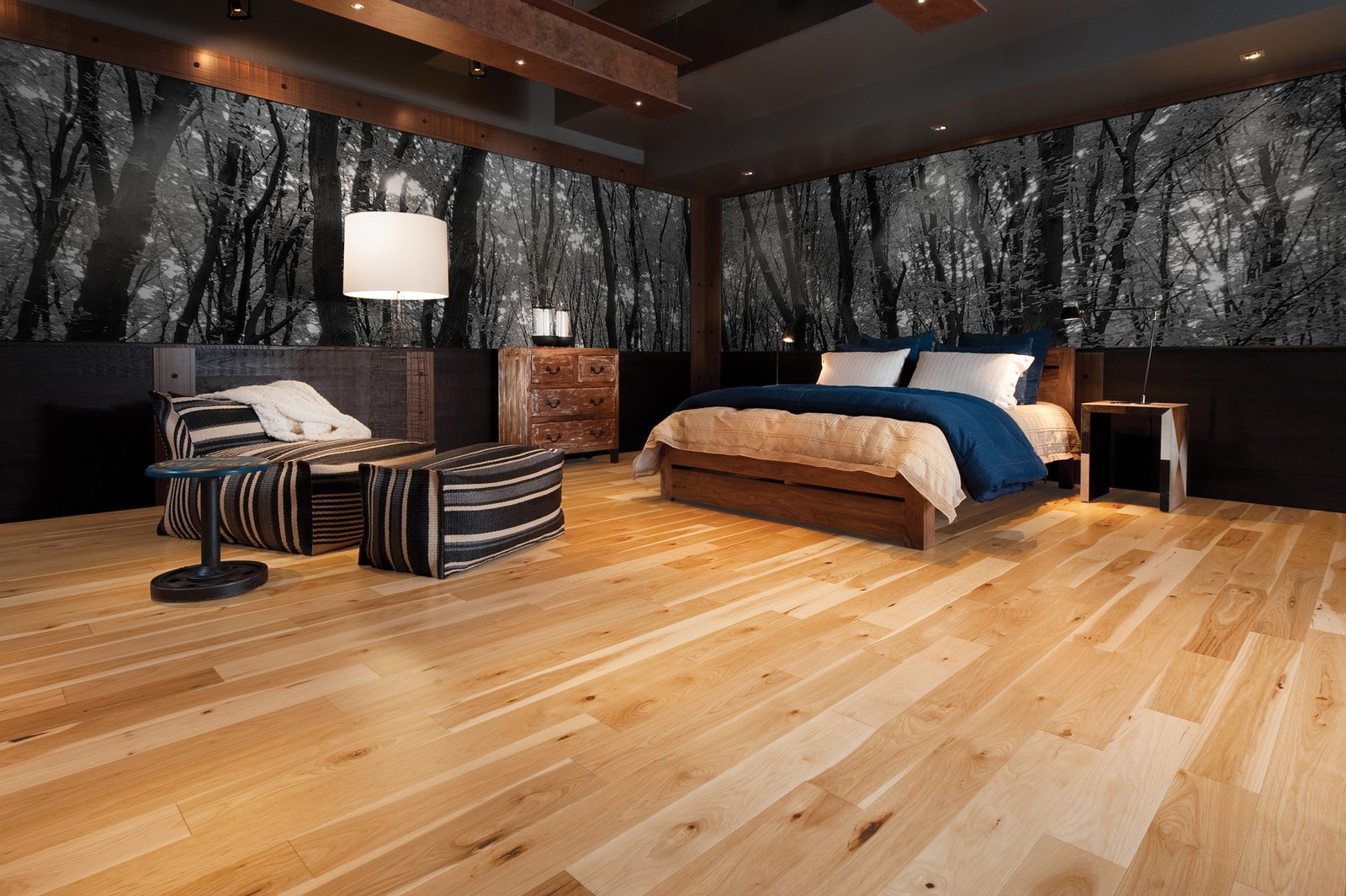 bedroom wood floor black metal furniture