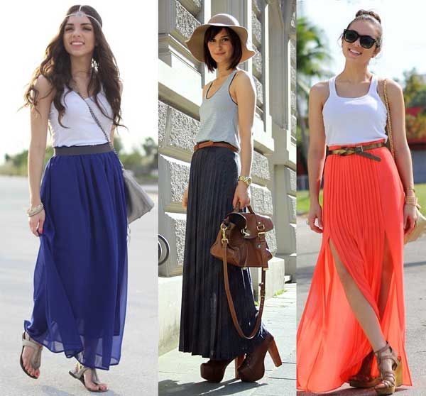 Fashion, Clothing, Long Skirts, Outfit, Maxis, Street Styles, Tanks Tops, Pleated Maxi Skirts, Wear