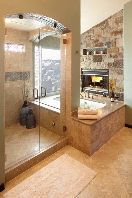 rustic-master-bathroom-with-frameless-shower-walk-in-shower-and-tile-shower