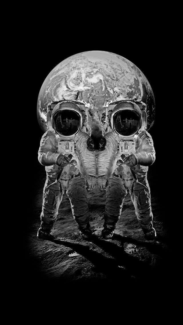 Astronauts Merge Skull Optical Illusion iPhone 5 Wallpaper