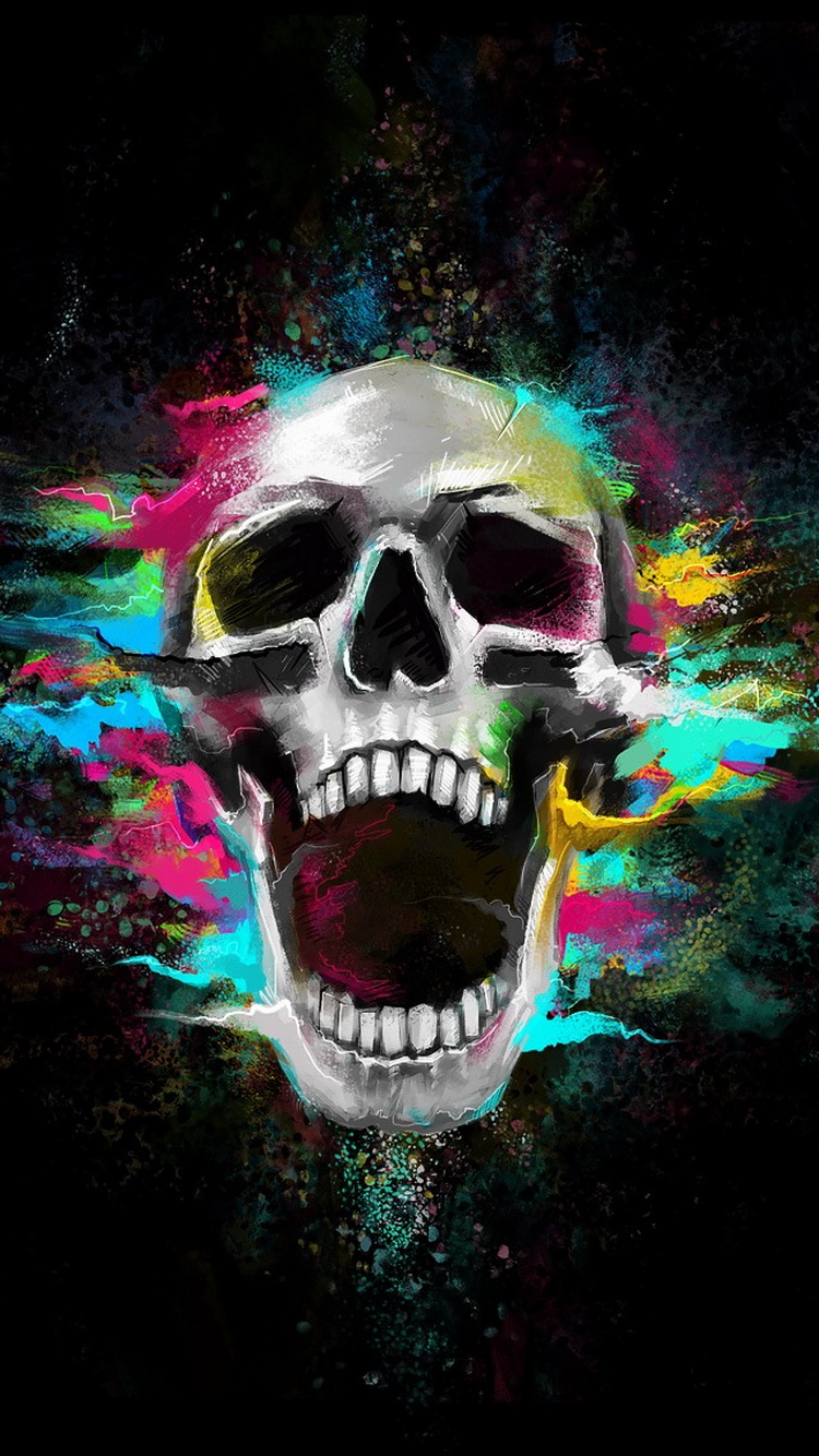 Growl Shouting Skull Colorful iPhone 6 Wallpaper