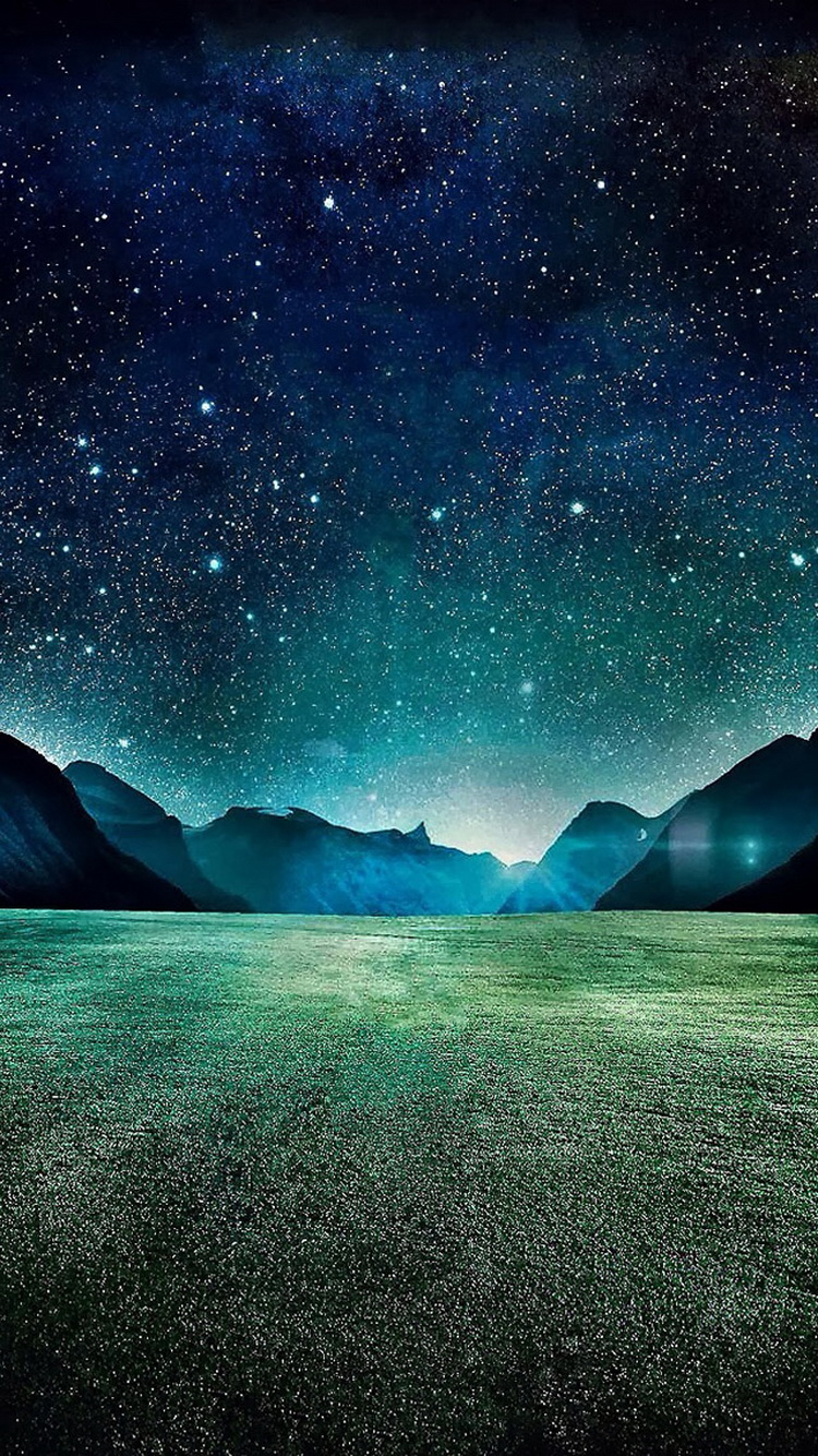 Starry Night Grass Field Mountains iPhone 6 Wallpaper