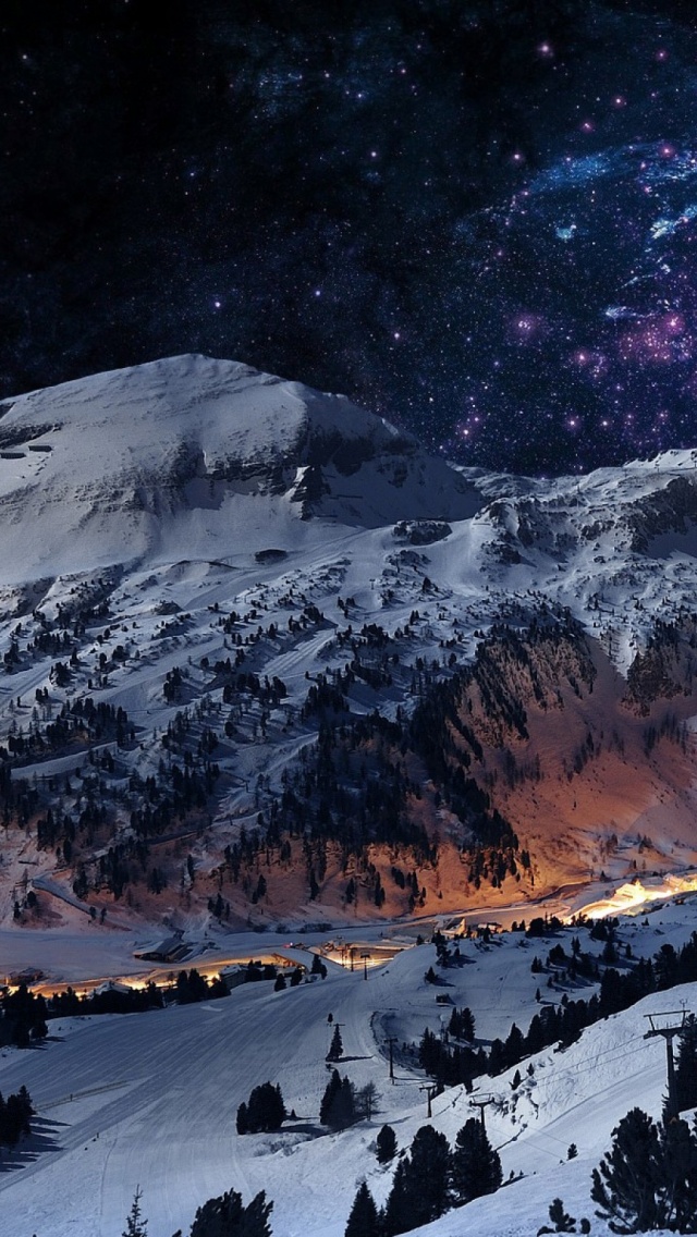 Winter Mountains Landscape Stars iPhone 5 Wallpaper