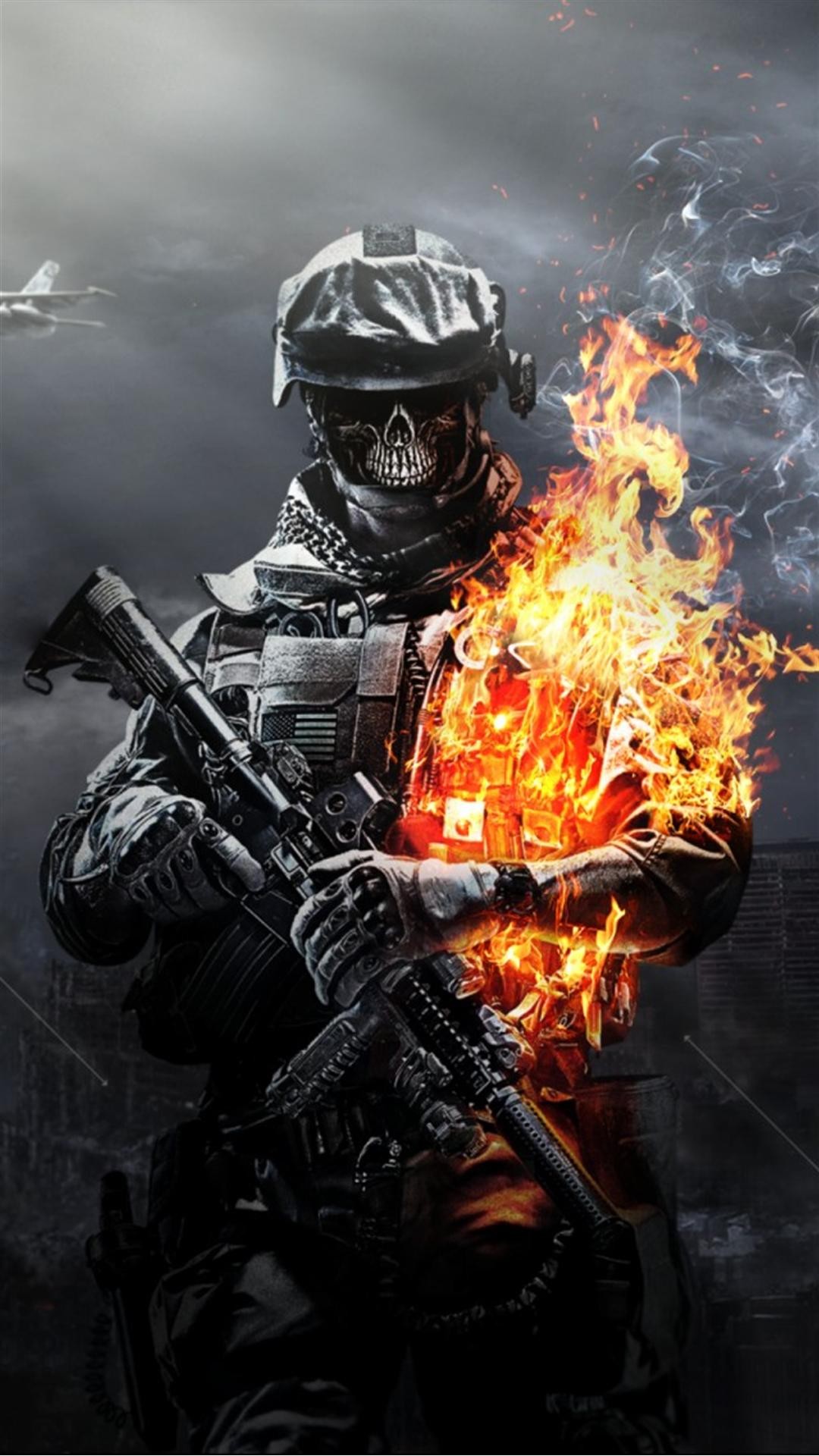 Battlefield 3 Skeleton Soldier Fire iPhone 6 Plus HD Wallpaper