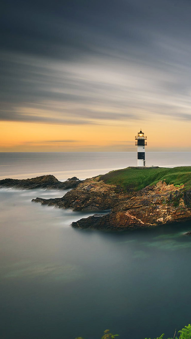 Beautiful Lighthouse Sunset Ocean iPhone 5 Wallpaper