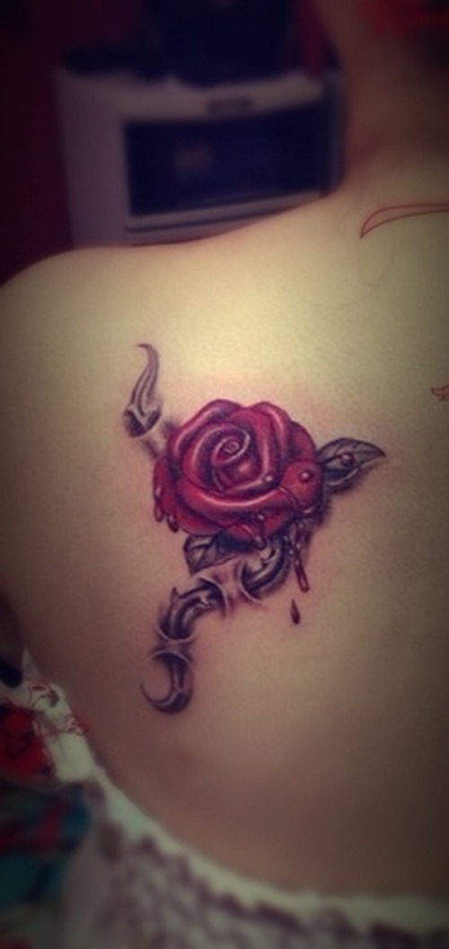 Bleeding-Rose-Tattoo-for-Girls-on-Shoulder