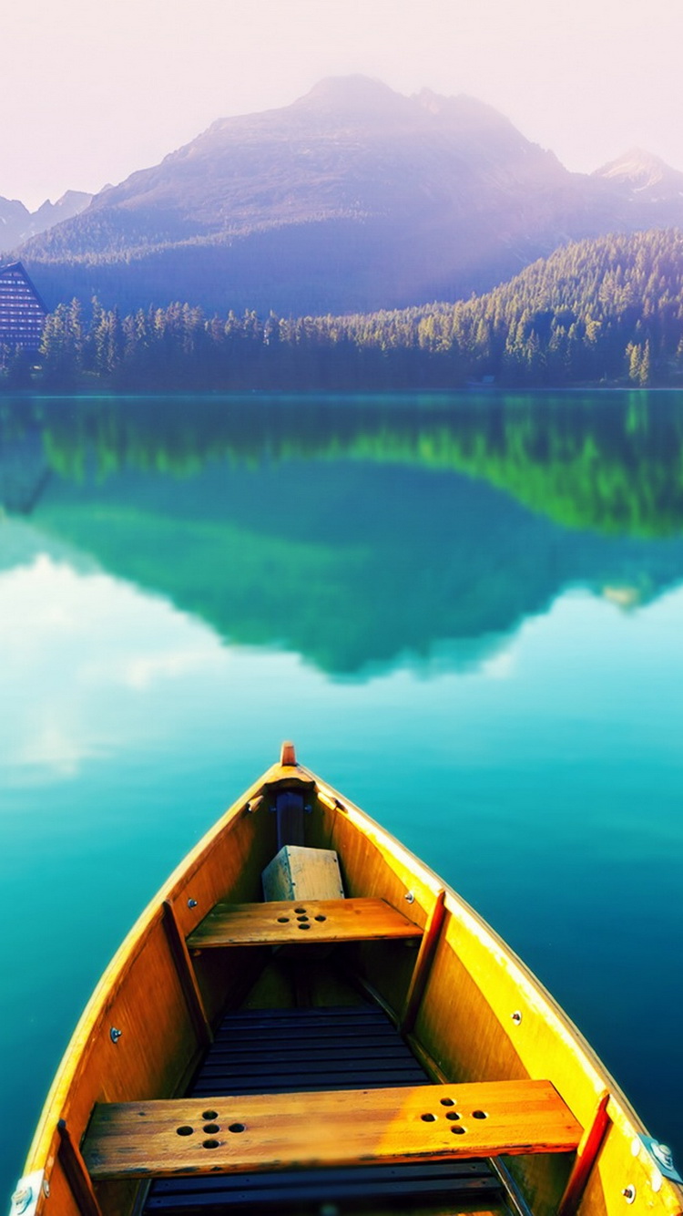 Boat On Still Lake iPhone 6 Wallpaper