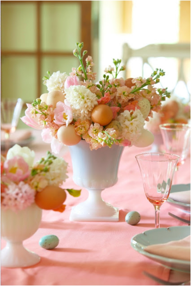 Bouquet With Flowers And Easter Eggs