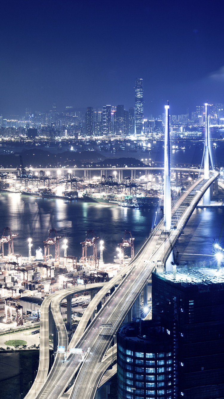City Port Bridge At Night iPhone 6 Wallpaper