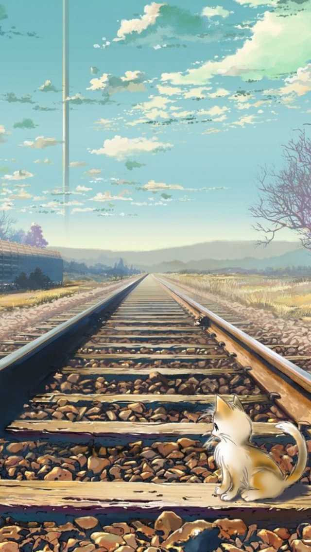 Cute Kitten Train Tracks Painting iPhone 5 Wallpaper