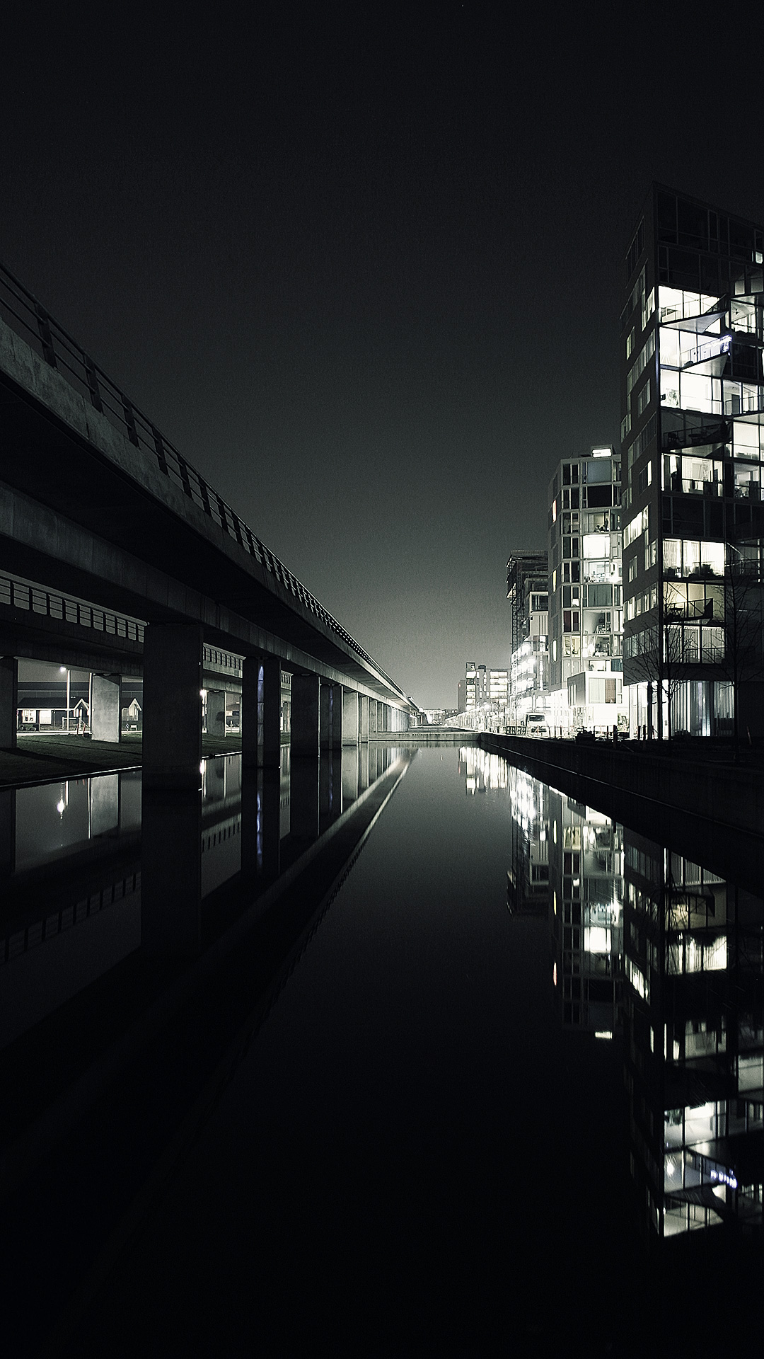 Dark City View Beside Lake Landscape iPhone 6 wallpaper