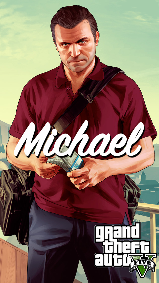 GTA 5 Michael with Money Bag iPhone 5 Wallpaper