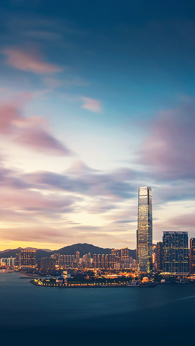 Hong Kong Sunset Skyscraper City Bay iPhone 5 Wallpaper