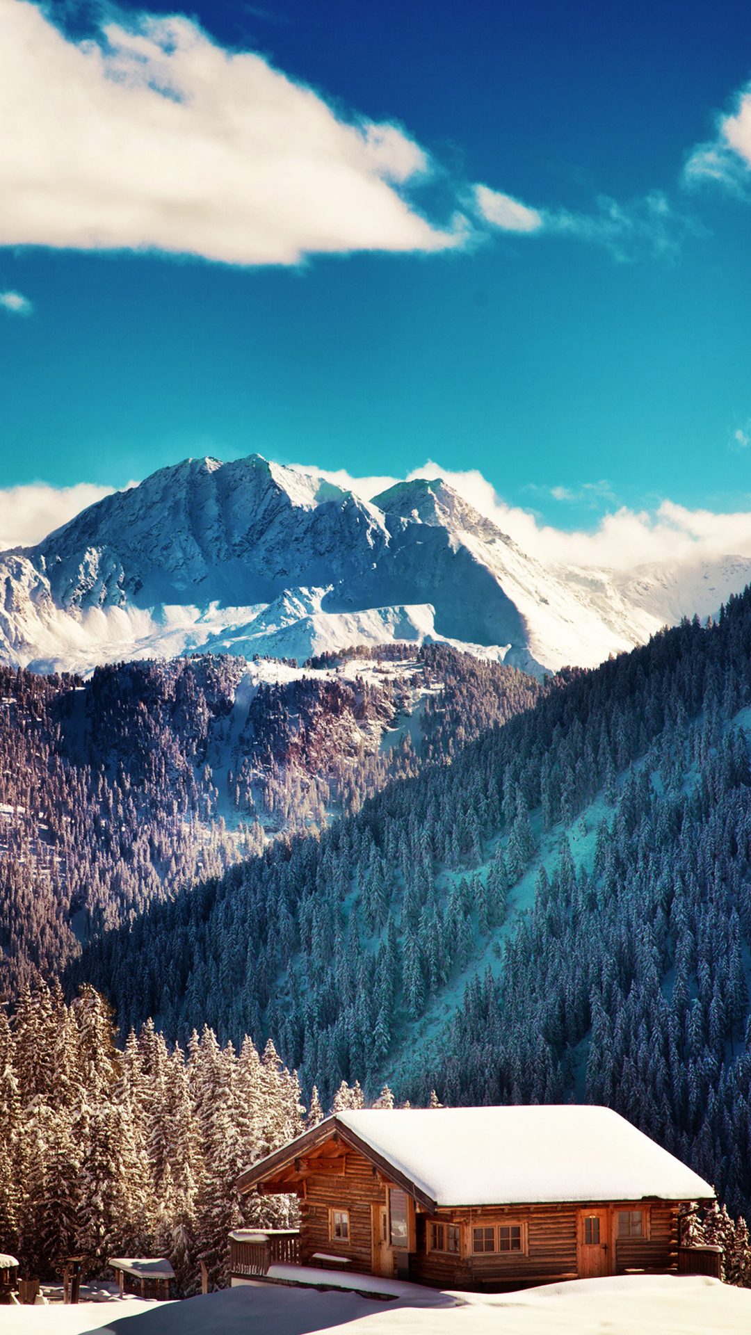 Mountains Chalet Winter Landscape iPhone 6 Plus HD Wallpaper