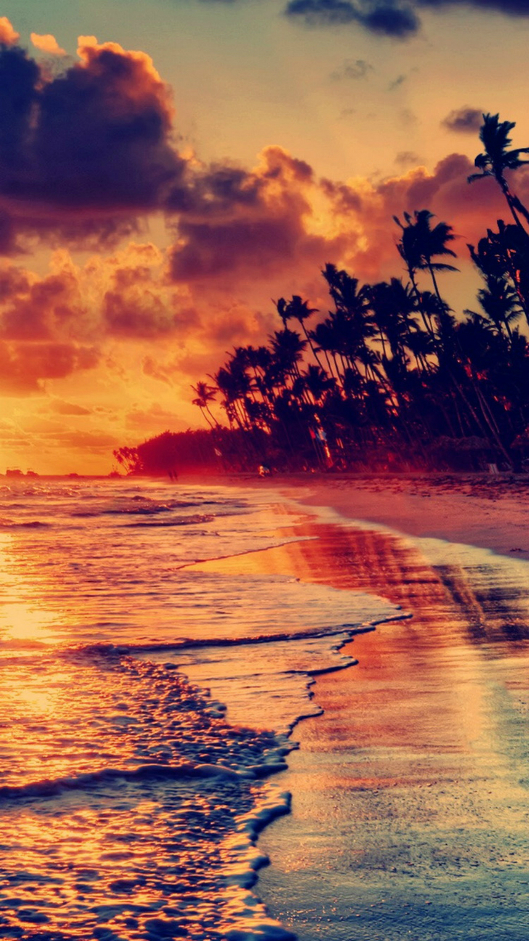 Nature Fire Sunset Beach iPhone 6 wallpaper