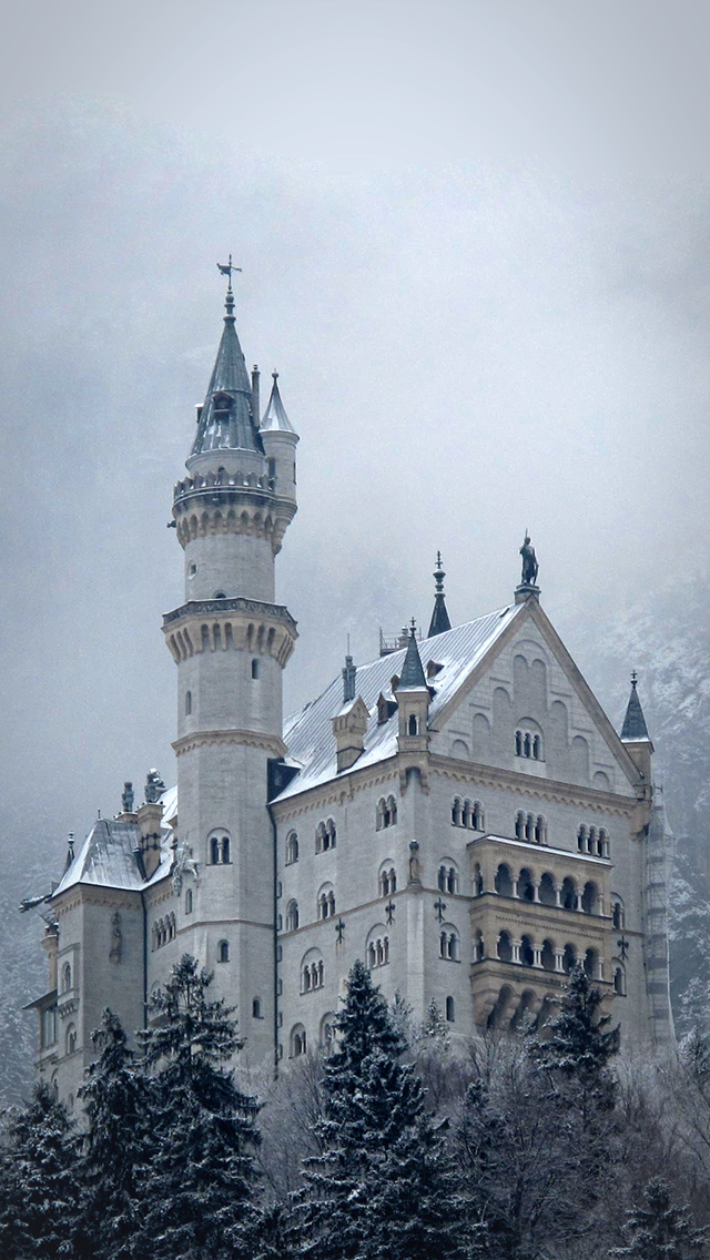 Neuschwanstein Castle Winter Bavaria Germany iPhone 5 Wallpaper