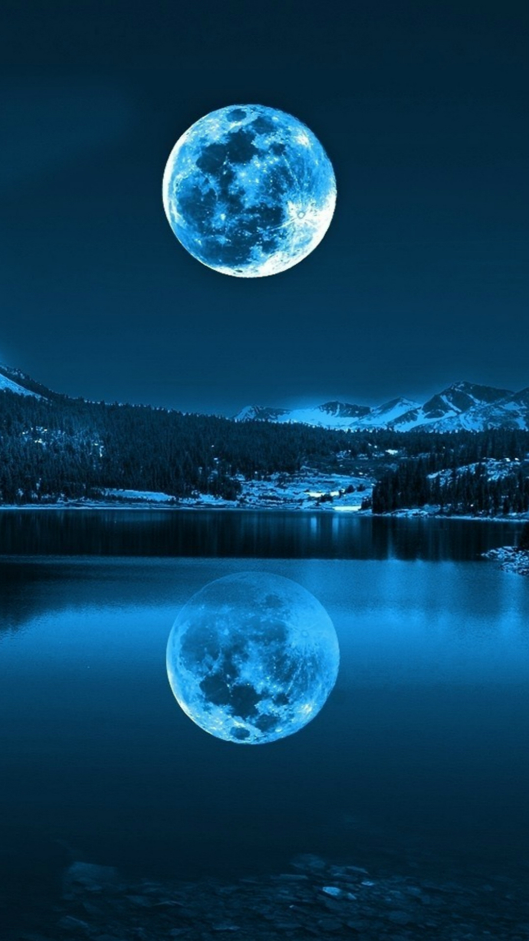 Night Calm Lake Mountains Super Moon Shadow iPhone 6 wallpaper