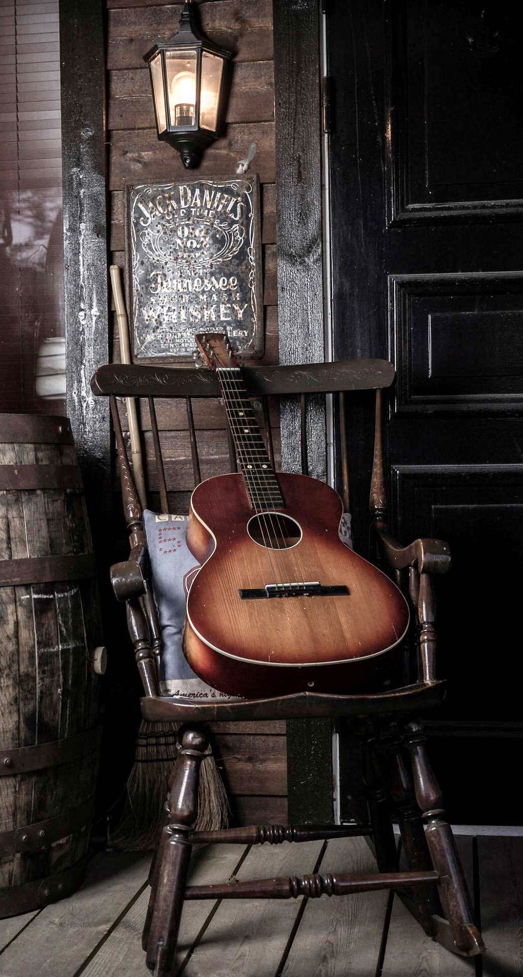 Old Guitar On Chair iPhone 6 Plus HD Wallpaper