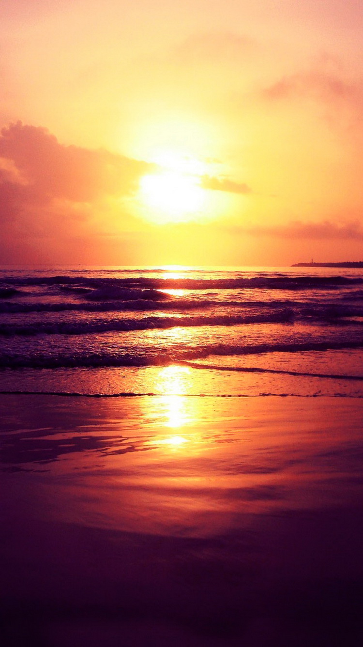 Setting Sun Ocean Beach iPhone 6 Wallpaper