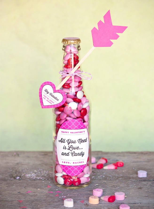 DIY Valentine Candy Bottles And Heart Arrow